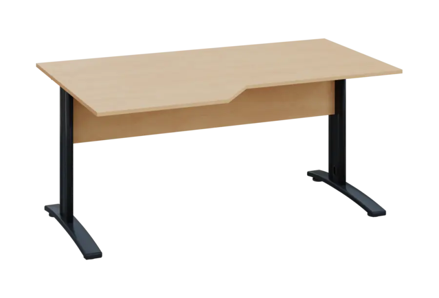 EZK 18 - 166 stůl kancelářský, rohový, levý, kovová podnož černá, deska 18 mm, široký 1600 mm, bříza irská